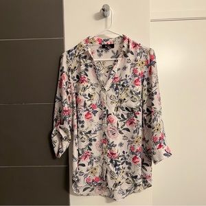 BCX loose white floral blouse, sz M